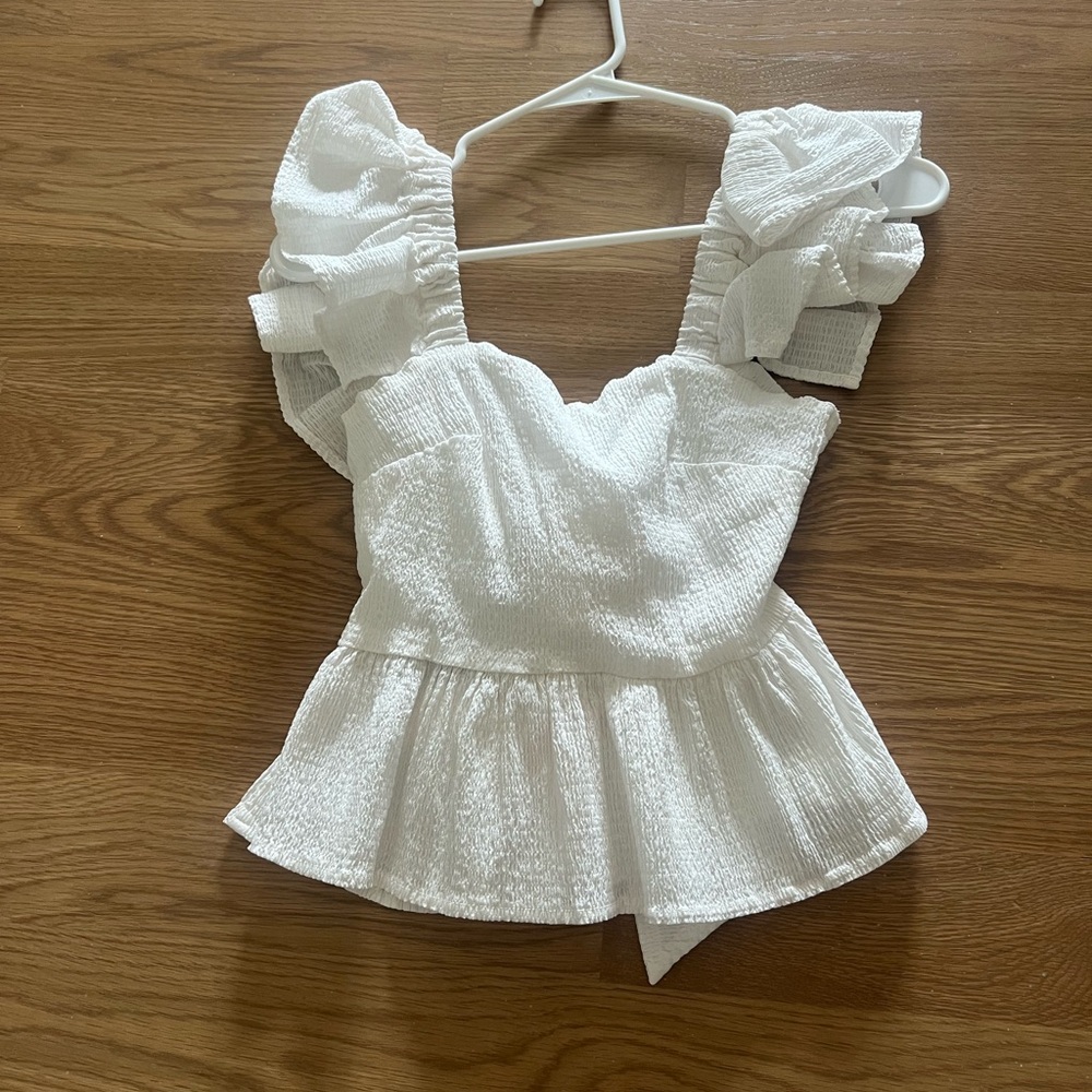Cream Ruffled Peplum Blouse - Picture 1 of 2
